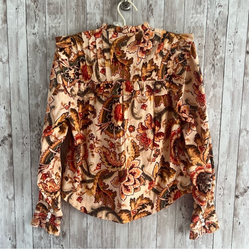 Love The Label Tallulah Floral Ruffle Blouse - Cream and Brown New Fall Small - Picture 2 of 7